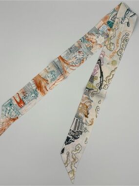 Hermes City of Light Twilly Silk Scarf Orange Petrole Vieux Rose Multicolor
